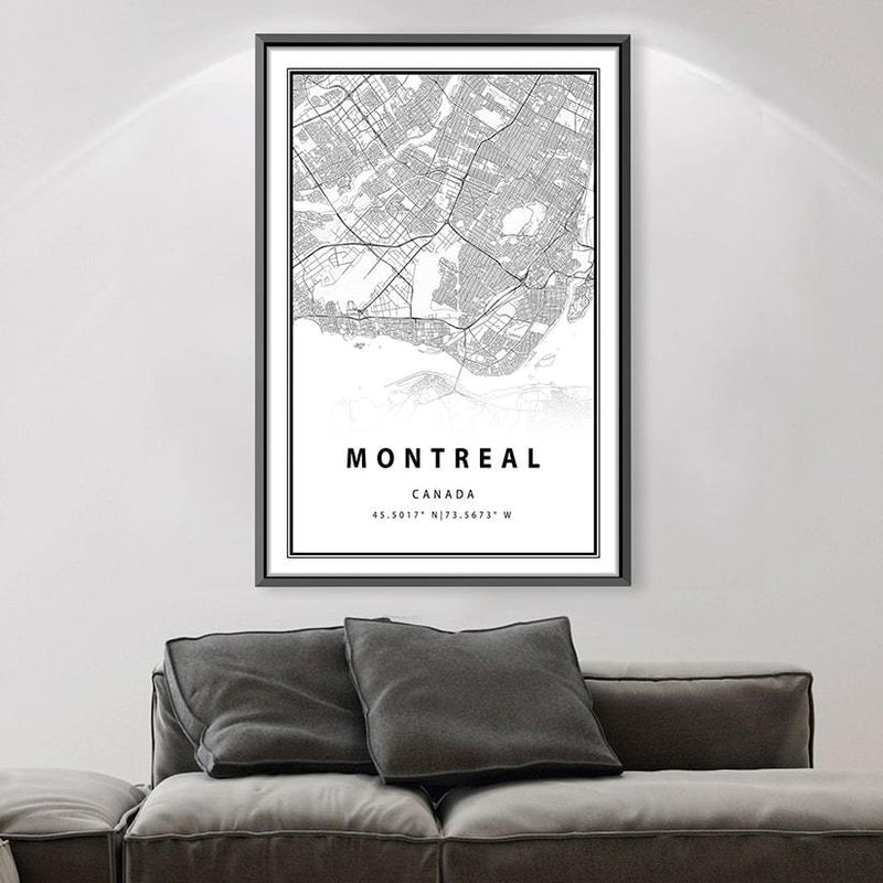 Montreal White Map Canvas