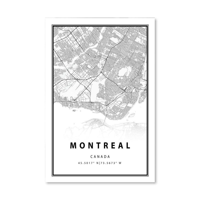 Montreal White Map Canvas