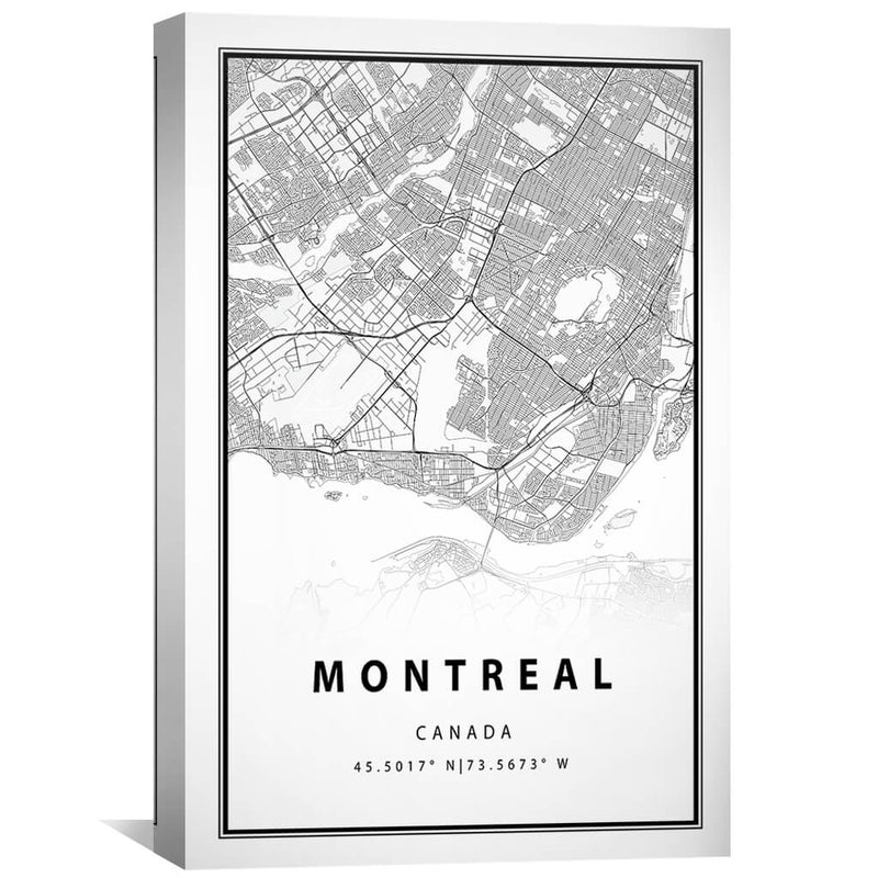 Montreal White Map Canvas