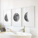 Moon Phases Set of 3 Prints. Black and White Lunar Cycle by Wall Art Set
