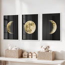 Celestial Moon 3 Piece Wall Decor. Gold Full Moon, Phases by Wall Art Set