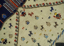 Beige and Blue Tribal Hand Woven Wool Rug 5x7 - Soumak Weave