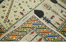 Flatwoven Soumak Weave 5x7 Beige and Blue Tribal Hand Spun Wool Hand Woven Southwestern Gabbeh Rug | KNT44