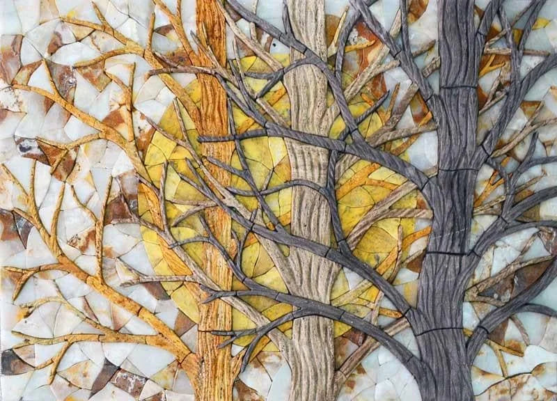 Nature's Grandeur: Stone Mosaic Art Featuring a Spectacular Tree