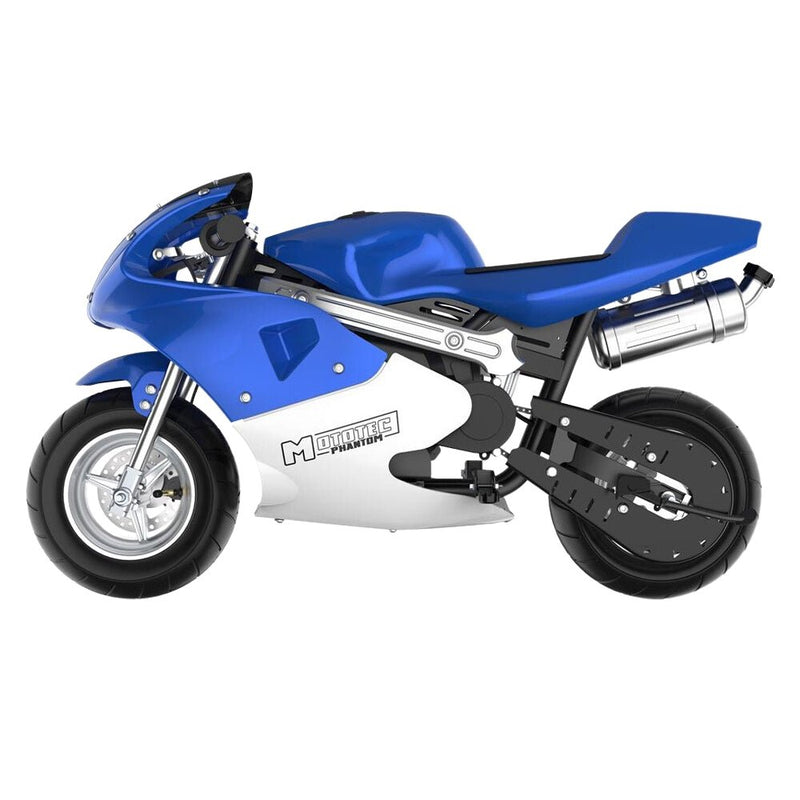 MotoTec Phantom 49CC Two-Stroke Gas Pocket Bike, Blue (96421375)