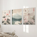 Japandi Style Set of 3 Wall Art. Floral and Mountain Prints by Wall Art Set