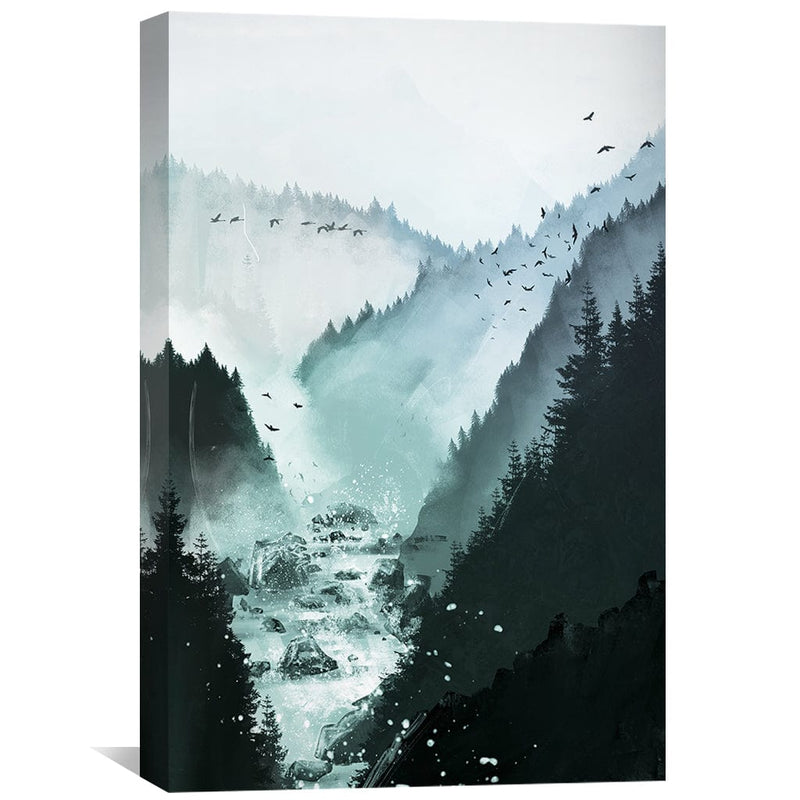 Mountains Around the Calm River Canvas