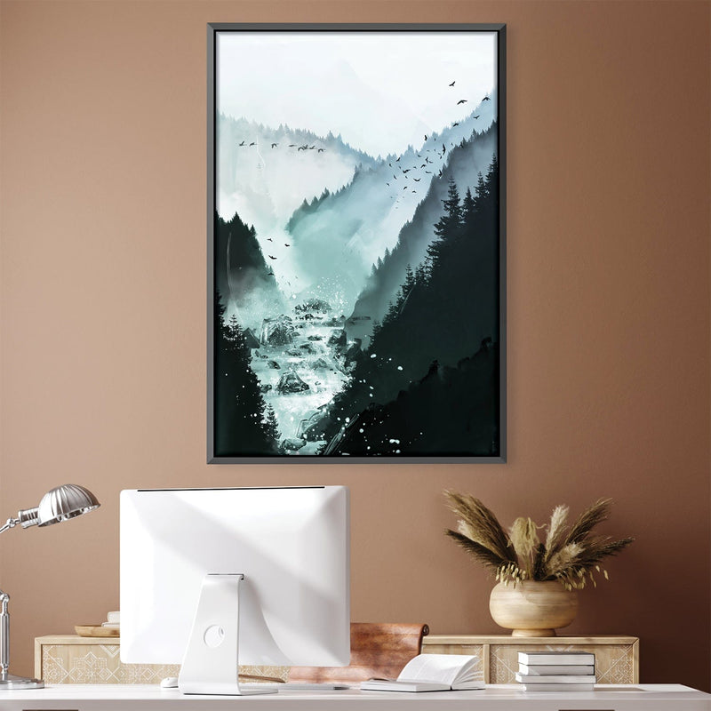 Mountains Around the Calm River Canvas