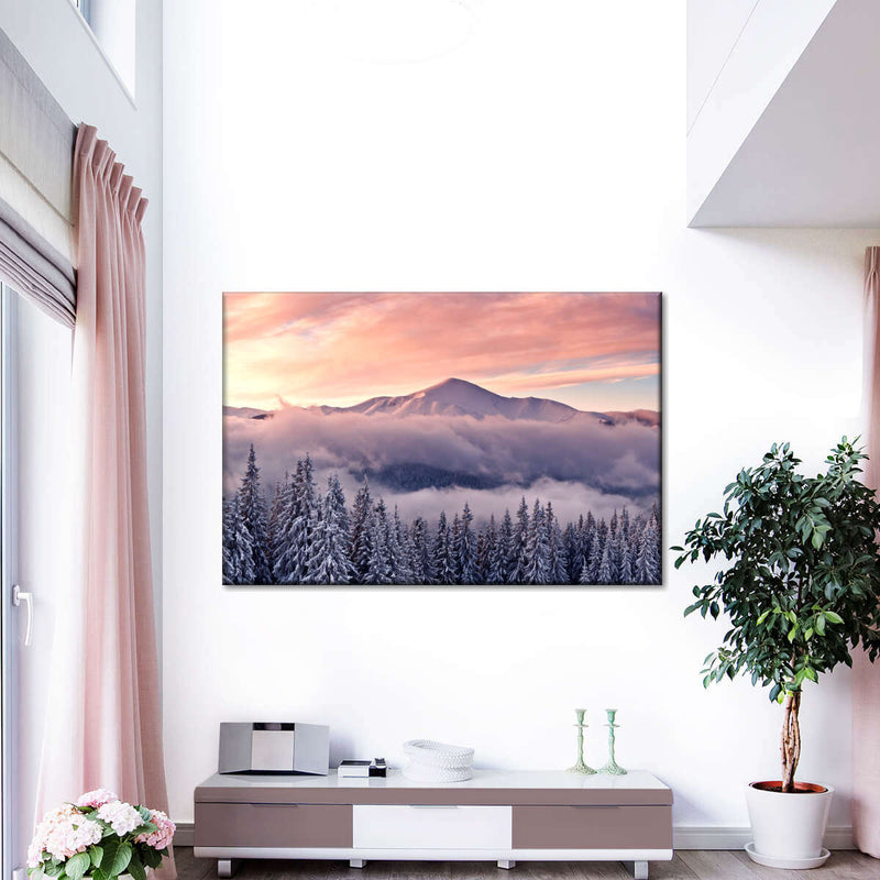 Snowy Mountain At Sunset Wall Art