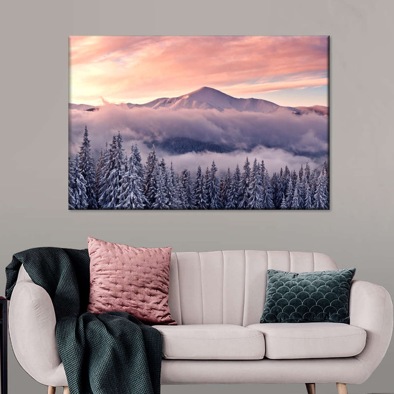 Snowy Mountain At Sunset Wall Art