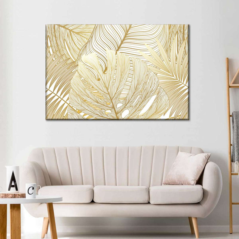 Golden Tropical Leaves Wall Art