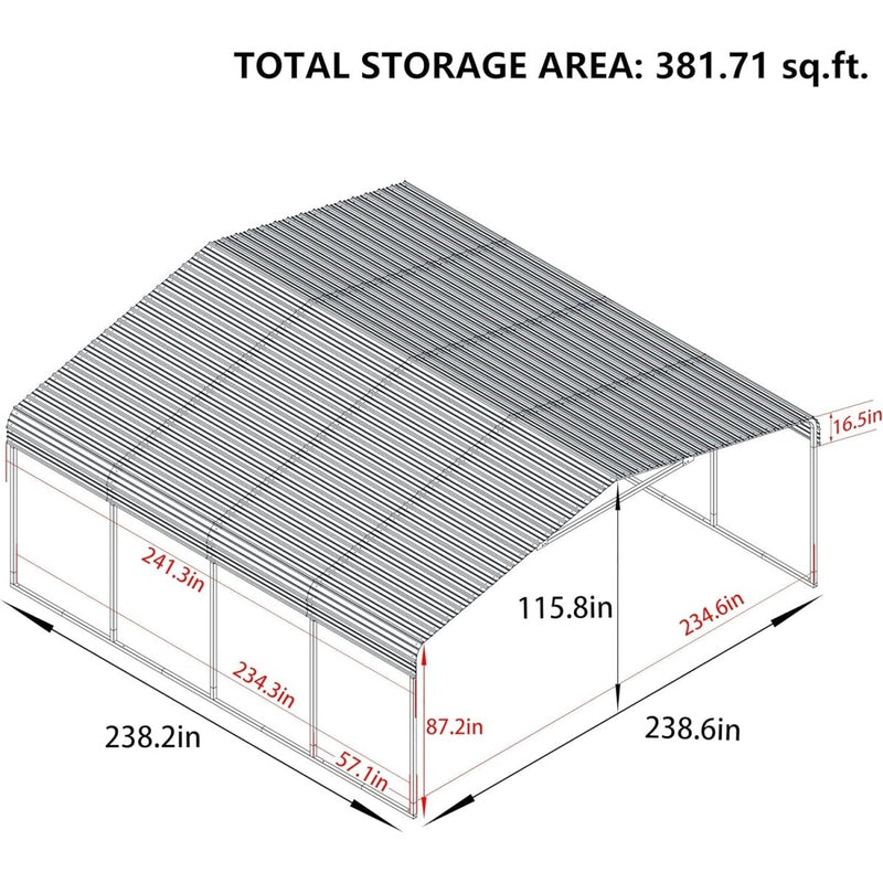 [20x20FT] MPT Extra Large Premium Heavy Duty Outdoor Metal Carport Shelter (SAK97425)