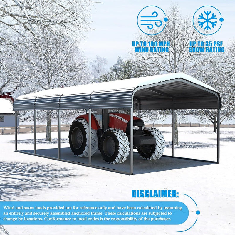 [12x20FT] MPT Premium Heavy Duty Outdoor Canopy Garage Shelter With Galvanized Metal Roof (SAK91523)