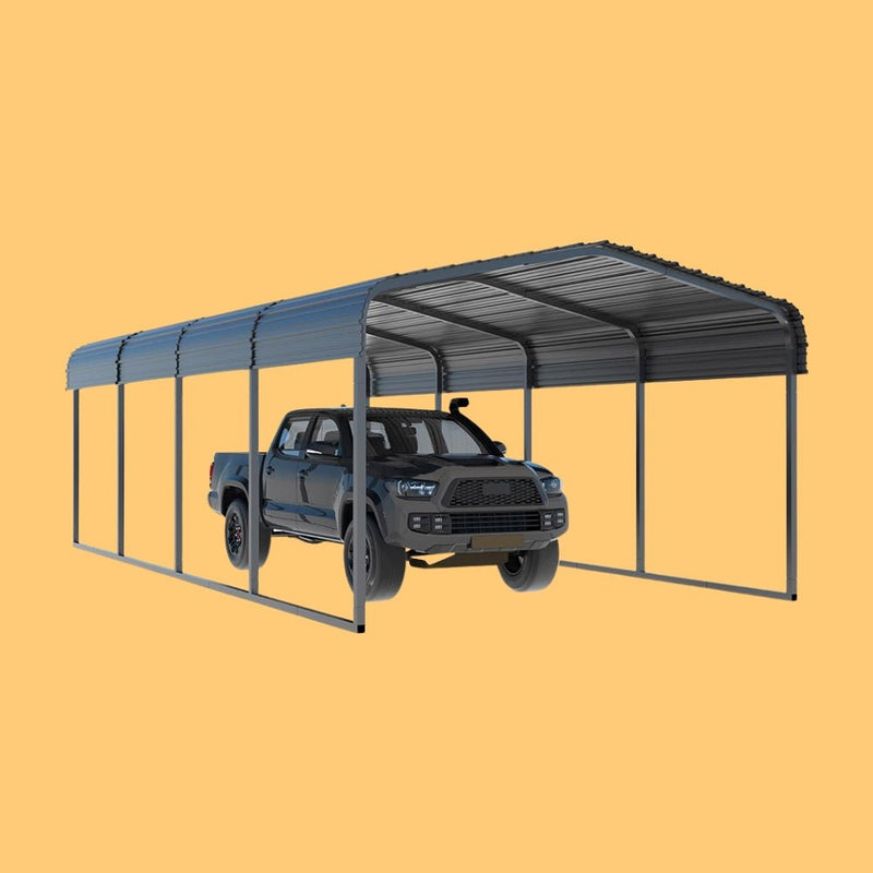 [12x20FT] MPT Premium Heavy Duty Outdoor Canopy Garage Shelter With Galvanized Metal Roof (SAK91523)