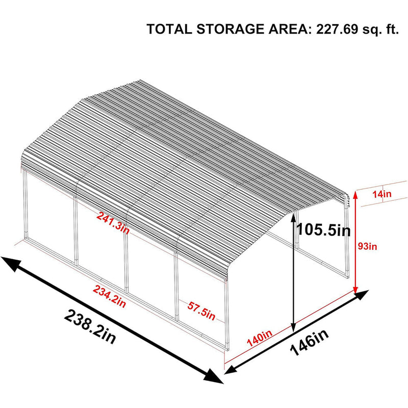 [12x20FT] MPT Premium Heavy Duty Outdoor Canopy Garage Shelter With Galvanized Metal Roof (SAK91523)