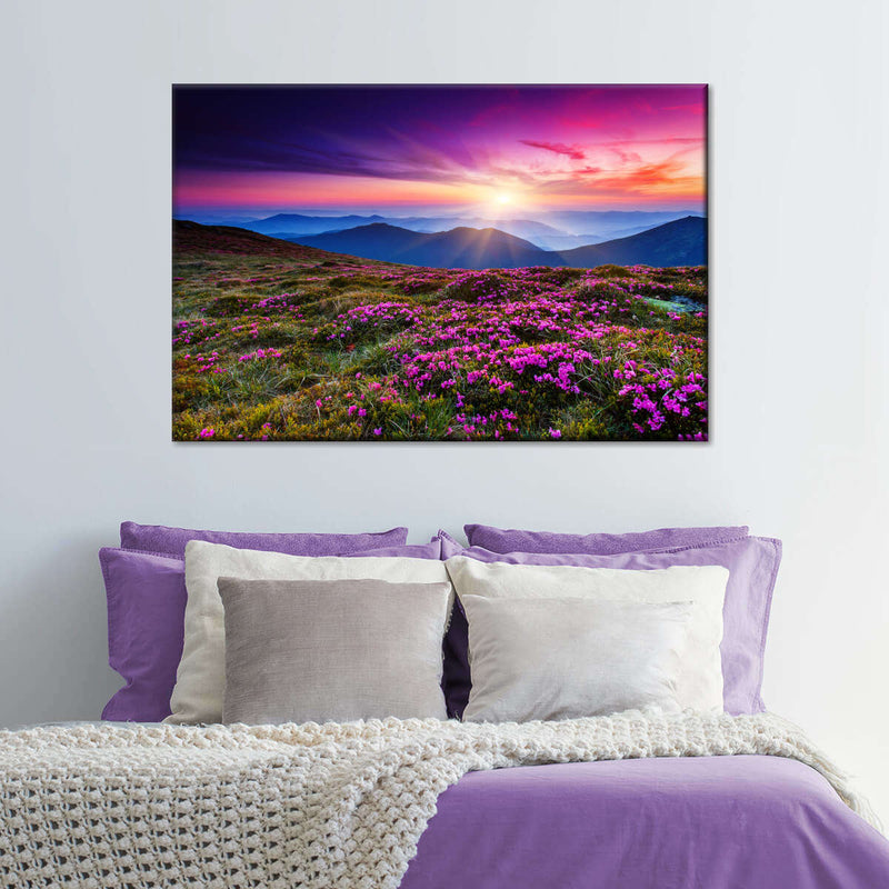 Pink Flowers At Sunset Wall Art