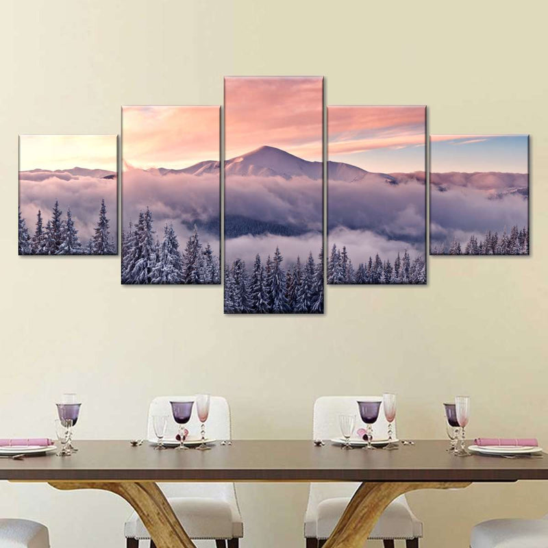 Snowy Mountain At Sunset Wall Art