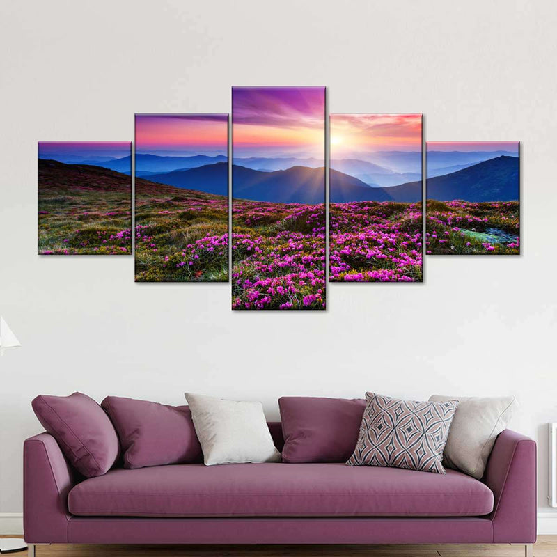 Pink Flowers At Sunset Wall Art