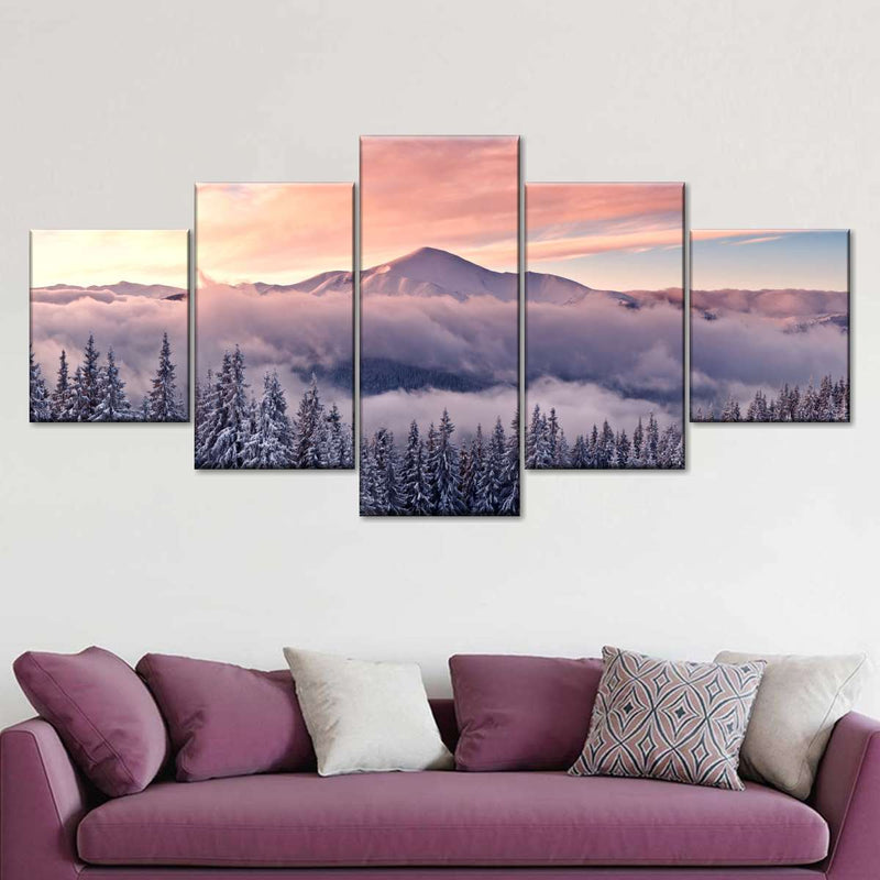 Snowy Mountain At Sunset Wall Art