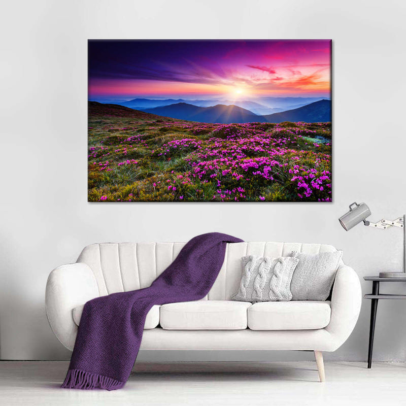 Pink Flowers At Sunset Wall Art