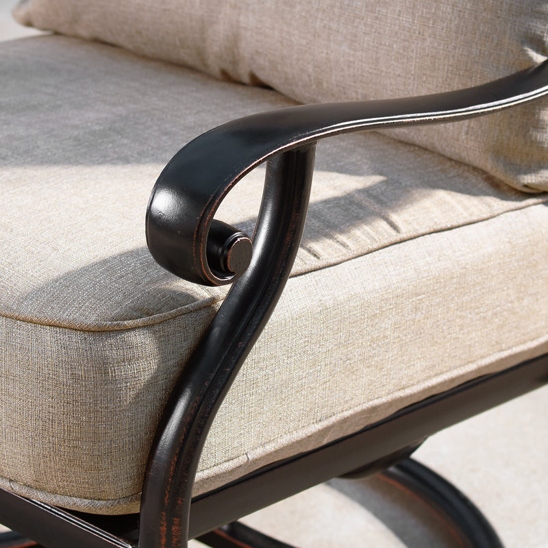 Aluminum 42-in Square Patio Fire Table Set with Swivel Rocking Chairs