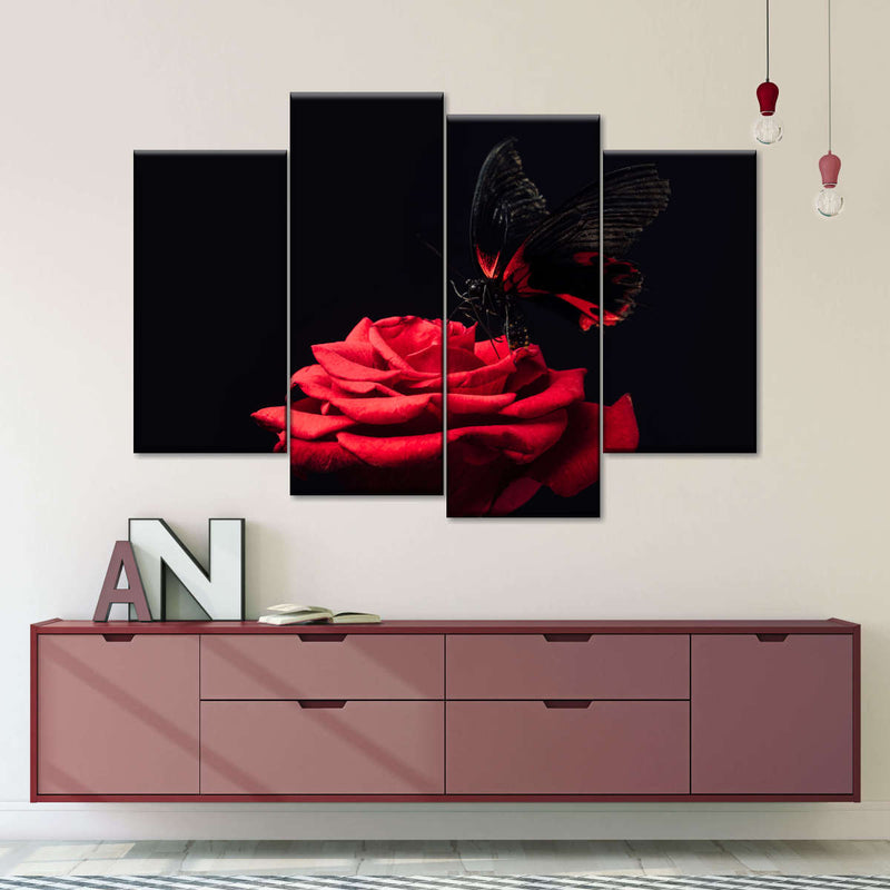 Butterfly Kissing The Rose Wall Art