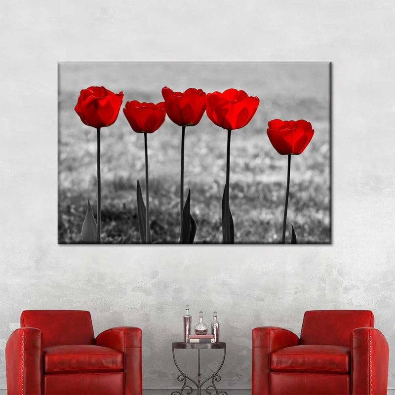 Five Red Tulips Wall Art