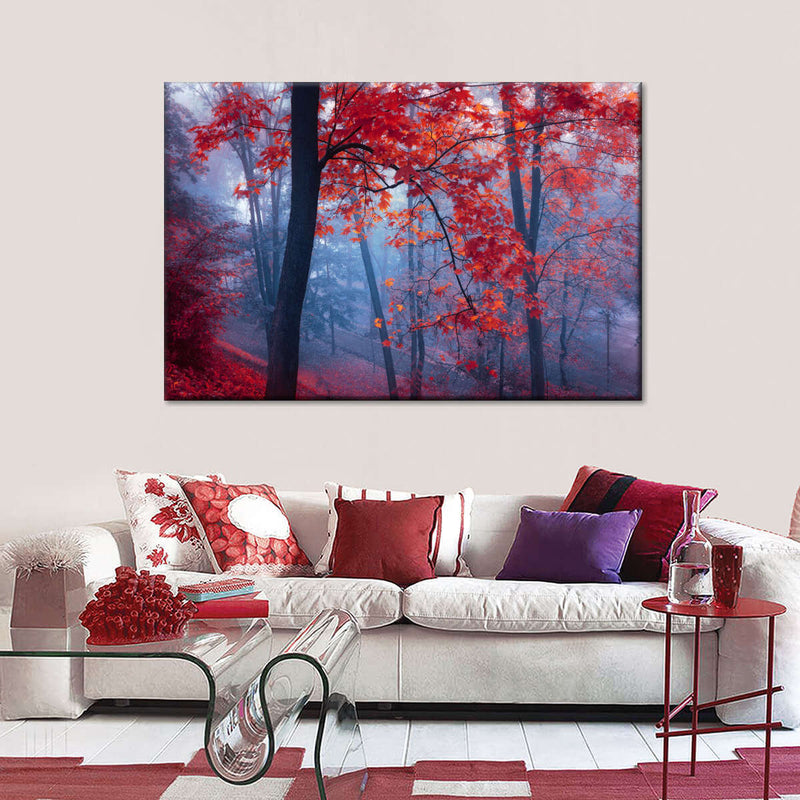 Foggy Red Maple Forest Wall Art