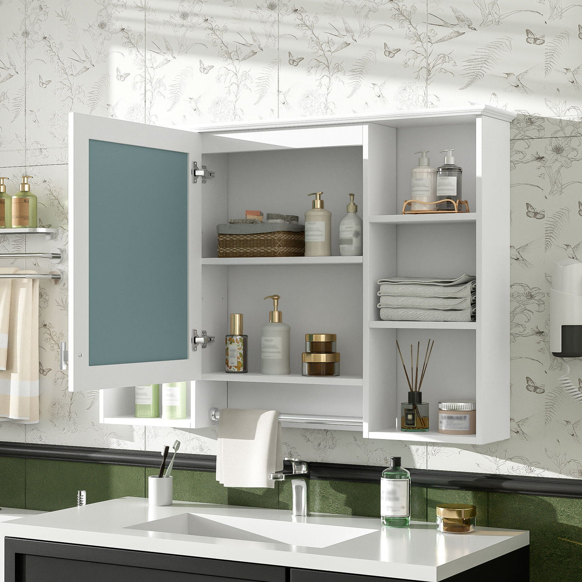 3 In 1 Modern Bathroom Mirror Cabinet With Adjustable Shelf, photo 5 of 8