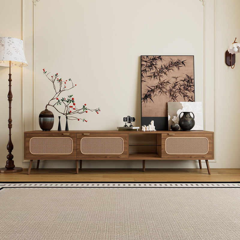 78" TV Stand With Ample Storage And Open Shelving - Walnut, photo 2 of 4