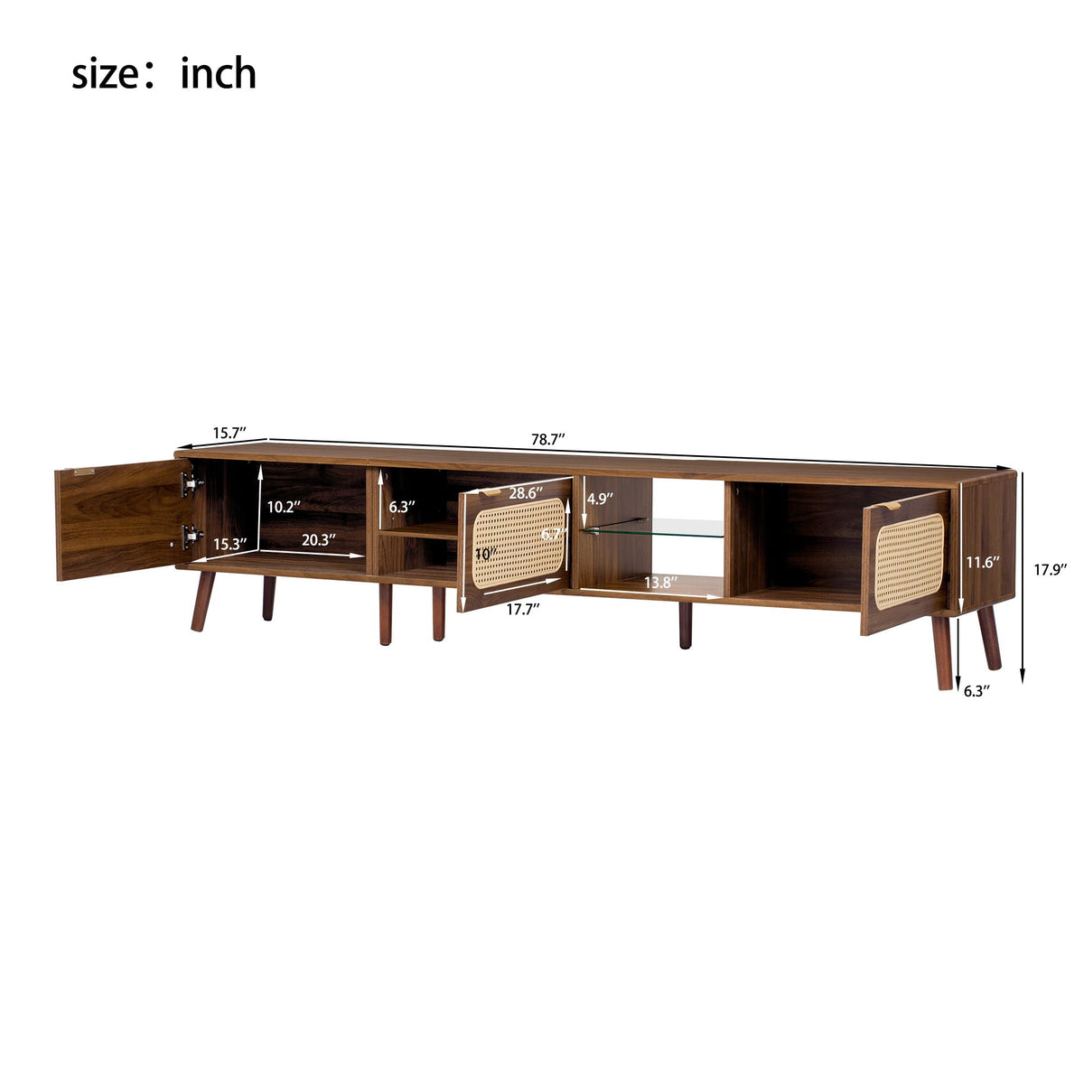 78" TV Stand With Ample Storage And Open Shelving - Walnut, photo 4 of 4