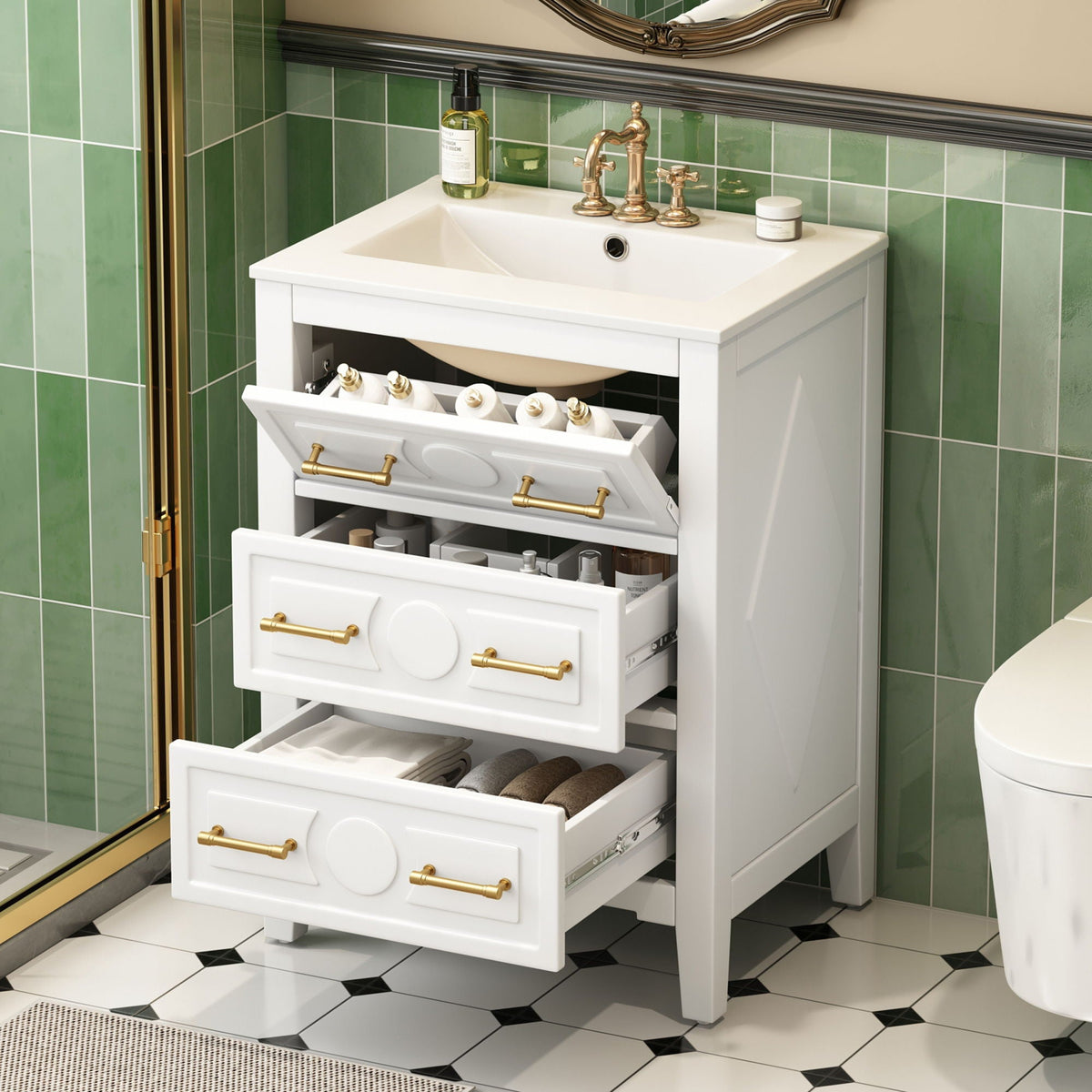 Bathroom Vanity With Sink, Free Standing 3 Drawer Storage Cabinet, photo 3 of 8