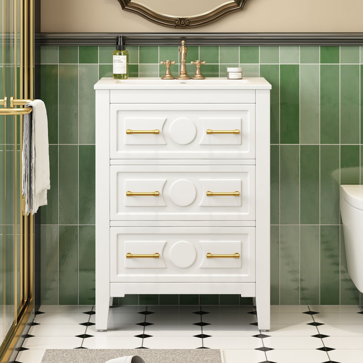 Bathroom Vanity With Sink, Free Standing 3 Drawer Storage Cabinet, photo 5 of 8