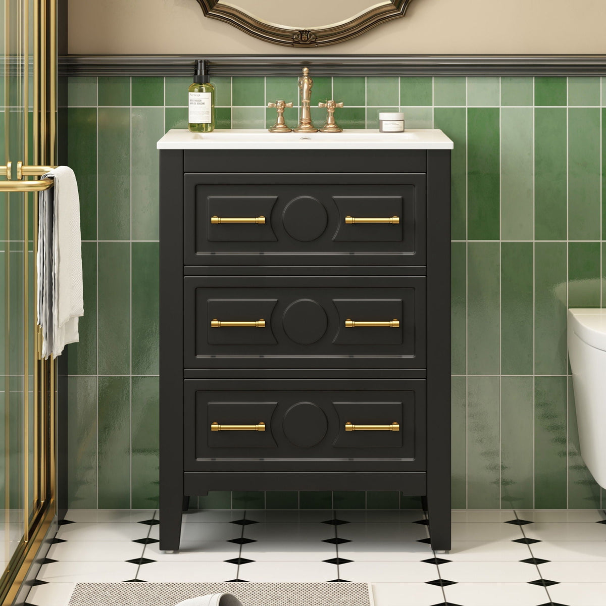 Bathroom Vanity With Sink, Free Standing 3 Drawer Storage Cabinet, photo 7 of 8