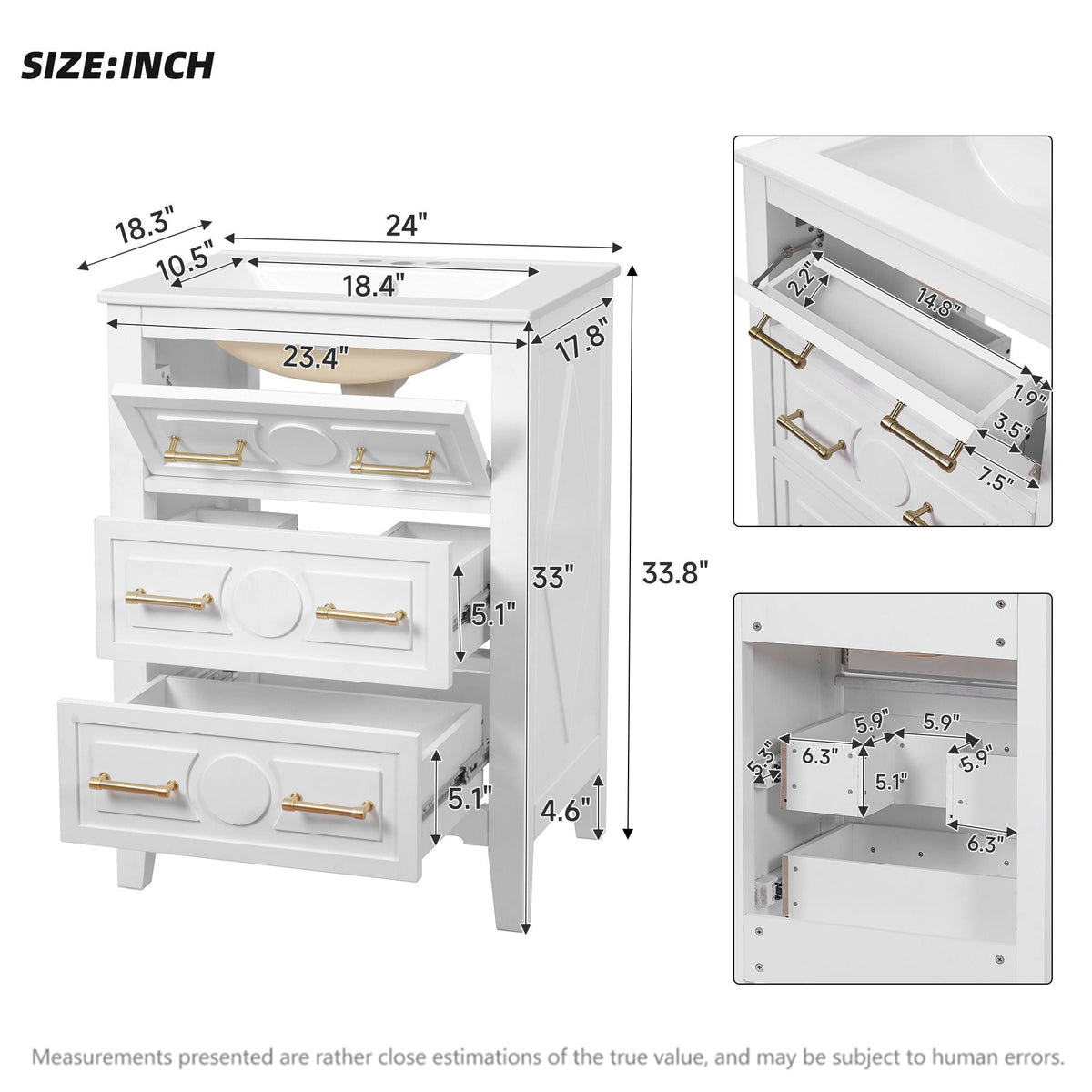 Bathroom Vanity With Sink, Free Standing 3 Drawer Storage Cabinet, photo 8 of 8