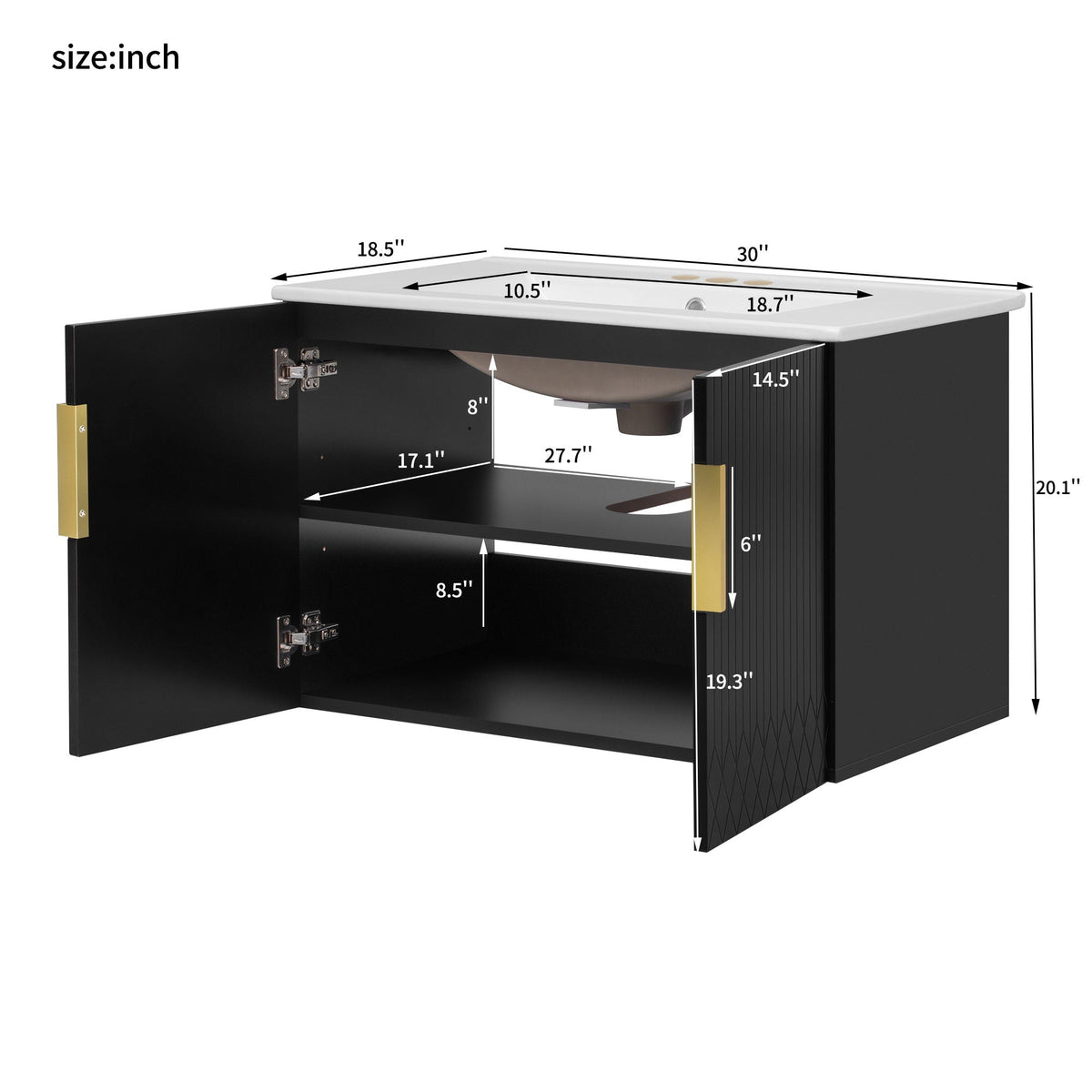 Bathroom Vanity With Sink, Rectangular Storage Cabinet With 2 Soft Closing Doors, photo 8 of 8