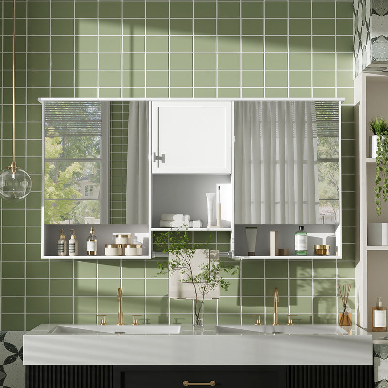 Wall-Mount 3-In-1 Mirror Cabinet With Adjustable Shelf, Soft-Closing Hinges, Rectangular Design - White, photo 3 of 4
