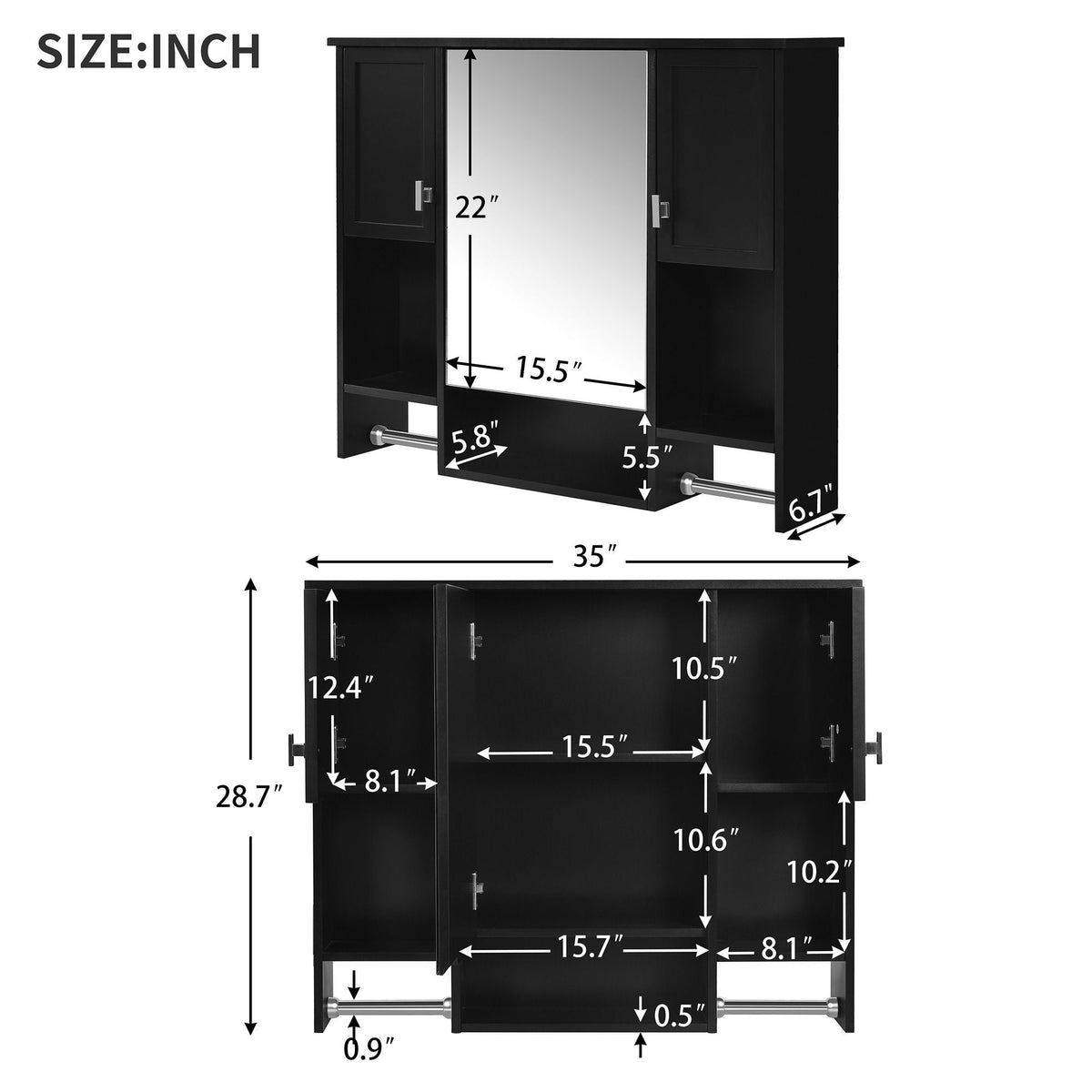 Wall Mounted Bathroom Storage Cabinet With Mirror, Medicine Cabinet With Towel Bar, photo 4 of 12