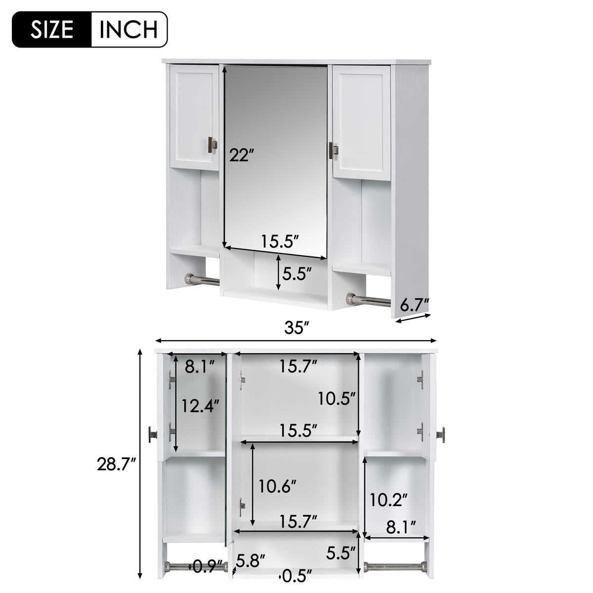 Wall Mounted Bathroom Storage Cabinet With Mirror, Medicine Cabinet With Towel Bar, photo 6 of 12