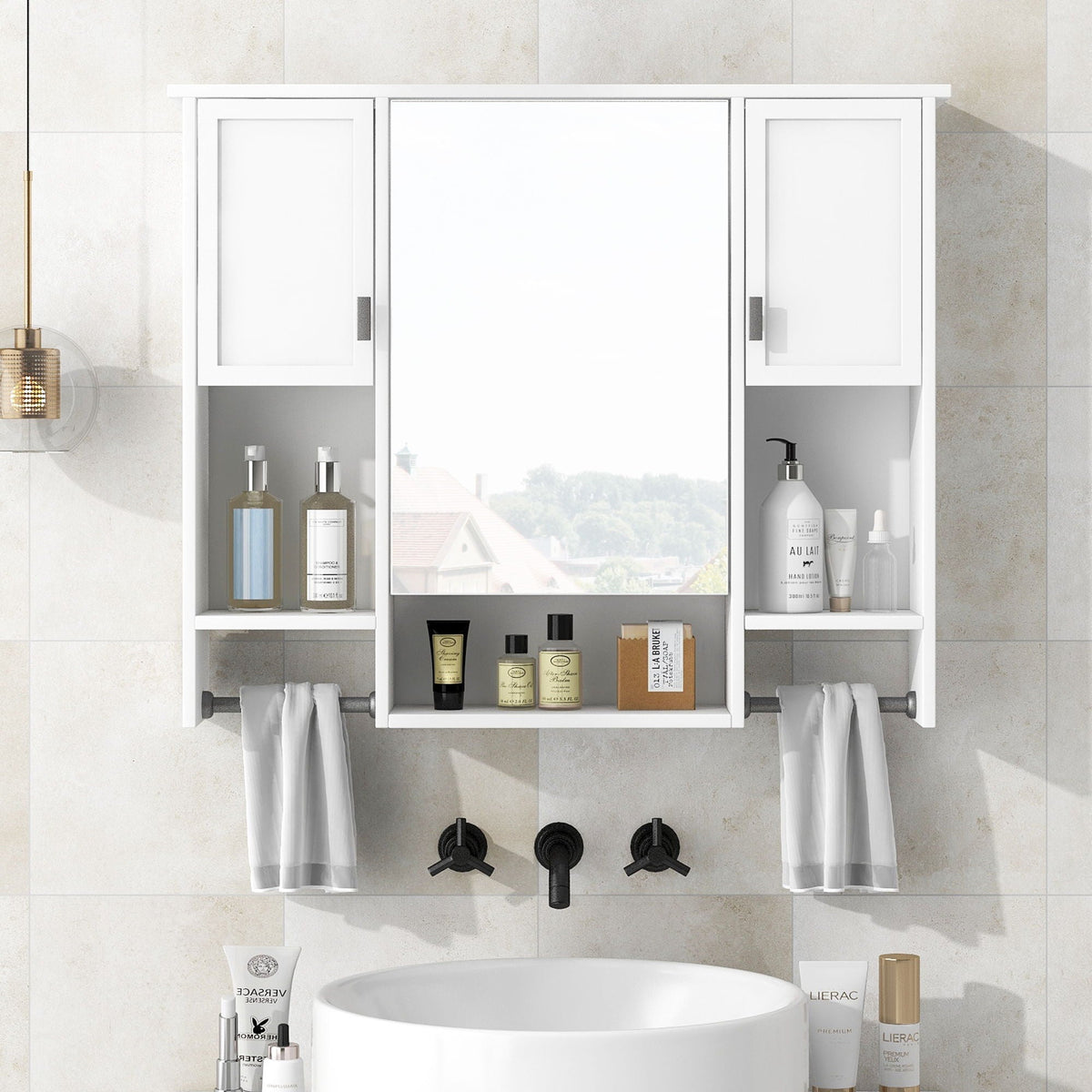Wall Mounted Bathroom Storage Cabinet With Mirror, Medicine Cabinet With Towel Bar, photo 7 of 12