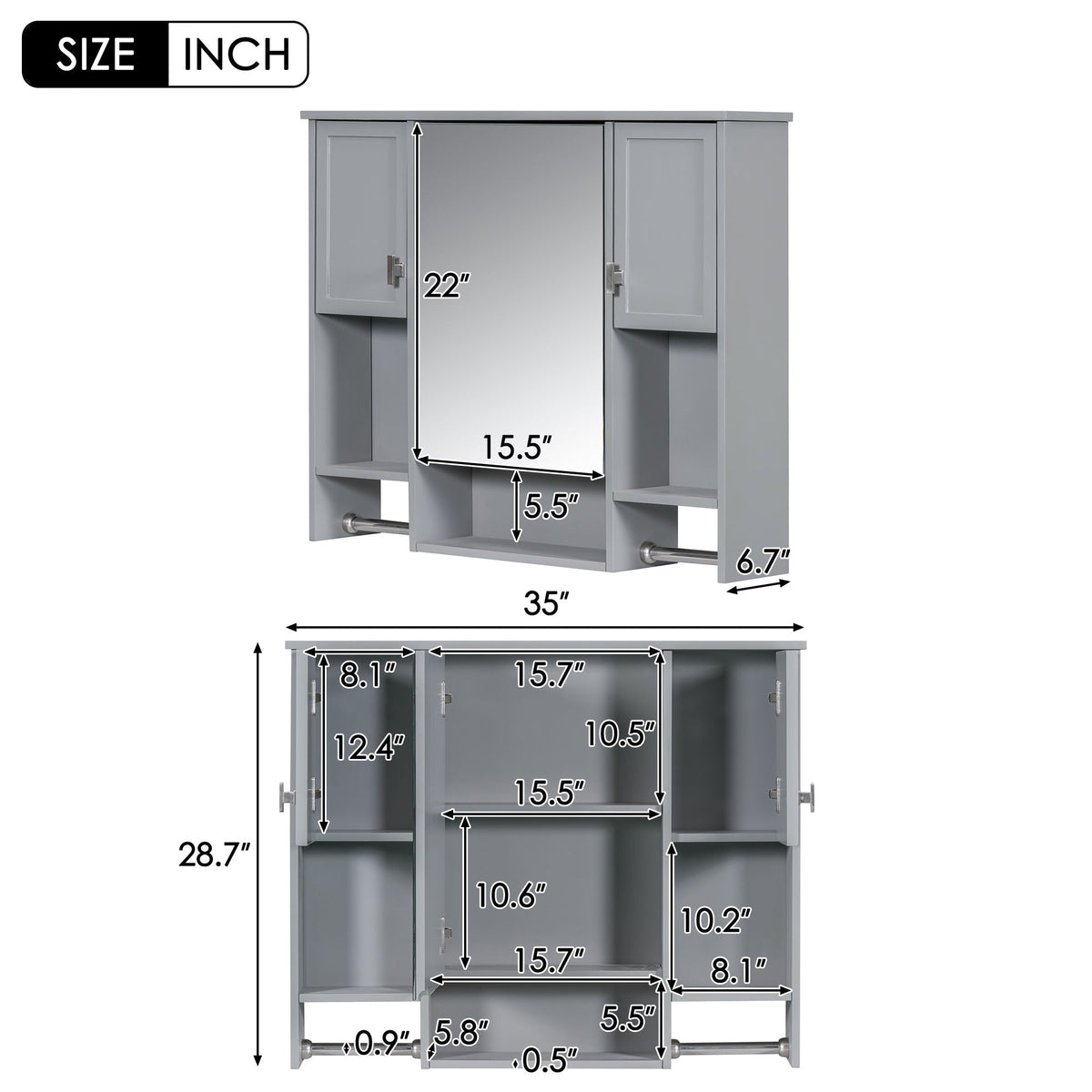 Wall Mounted Bathroom Storage Cabinet With Mirror, Medicine Cabinet With Towel Bar, photo 9 of 12