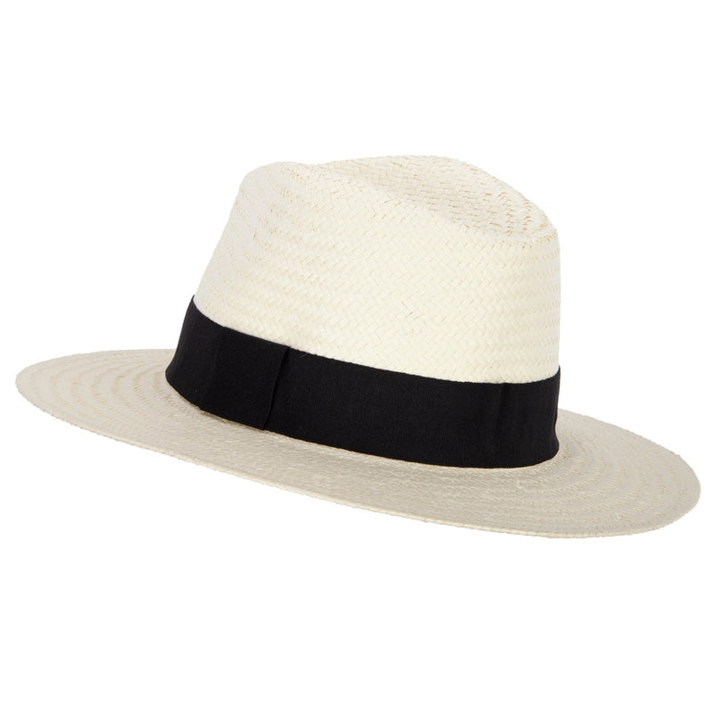Men's Toyo Paper Braid Wide Ribbon Band Accented Large Brim Fedora Hat