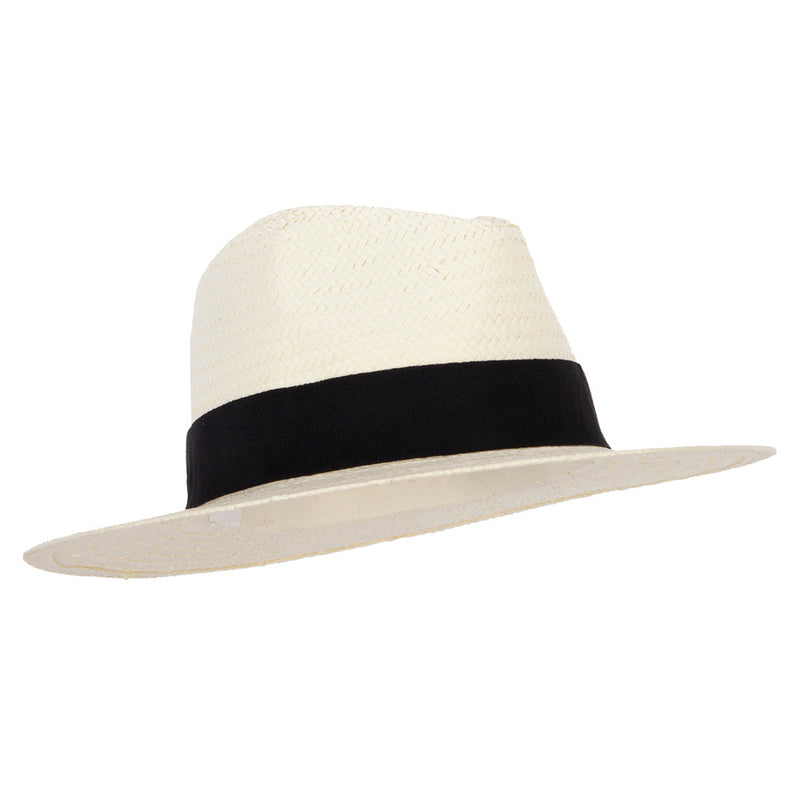 Men's Toyo Paper Braid Wide Ribbon Band Accented Large Brim Fedora Hat