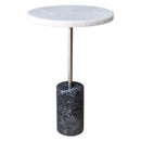Mugla White Marble Round Side Table - Polished Black Marble Base