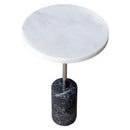 Mugla White Marble Round Side Table - Polished Black Marble Base