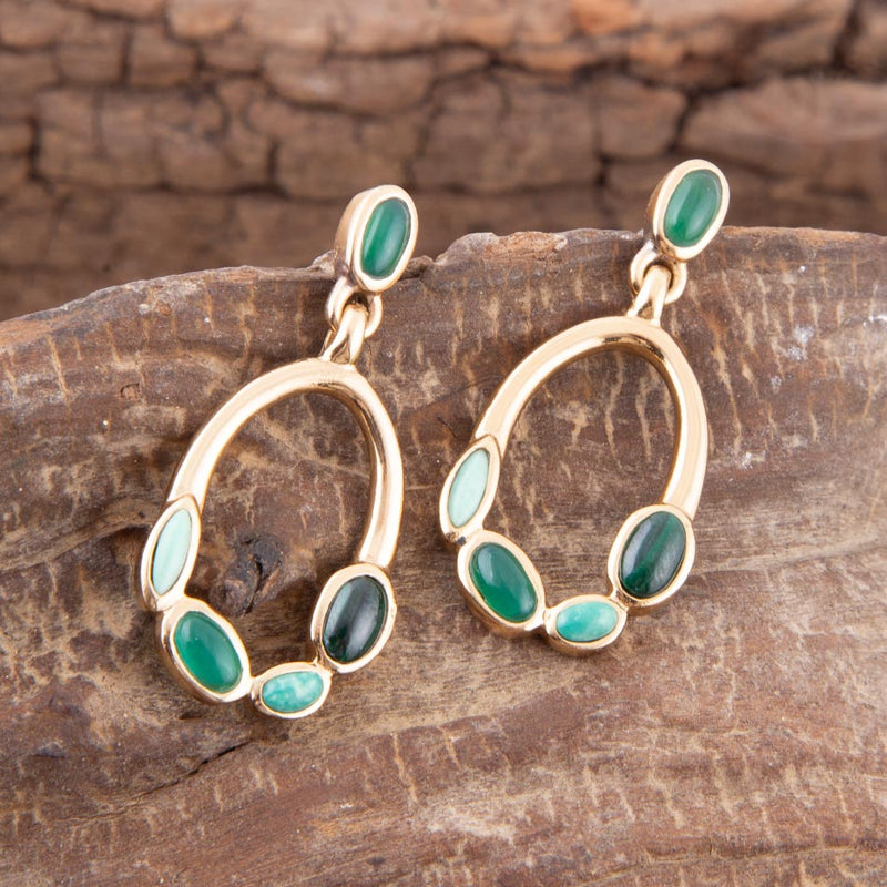 Multi Green Stones Golden Drop Earrings