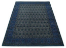 Gray and Blue Traditional Hand Knotted Antique Style low Pile Custom Made Wool Area Rug