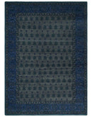 Gray and Blue Traditional Hand Knotted Antique Style low Pile Custom Made Wool Area Rug