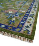 Multi size Moss Green, Blue and Peach Hand Knotted Vibrant colorful Donegal Wool Rug by The Rug Decor