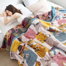GobekUsa Boho Printed Cotton Blanket - Green Muslin Large Soft Bed Throw Cover